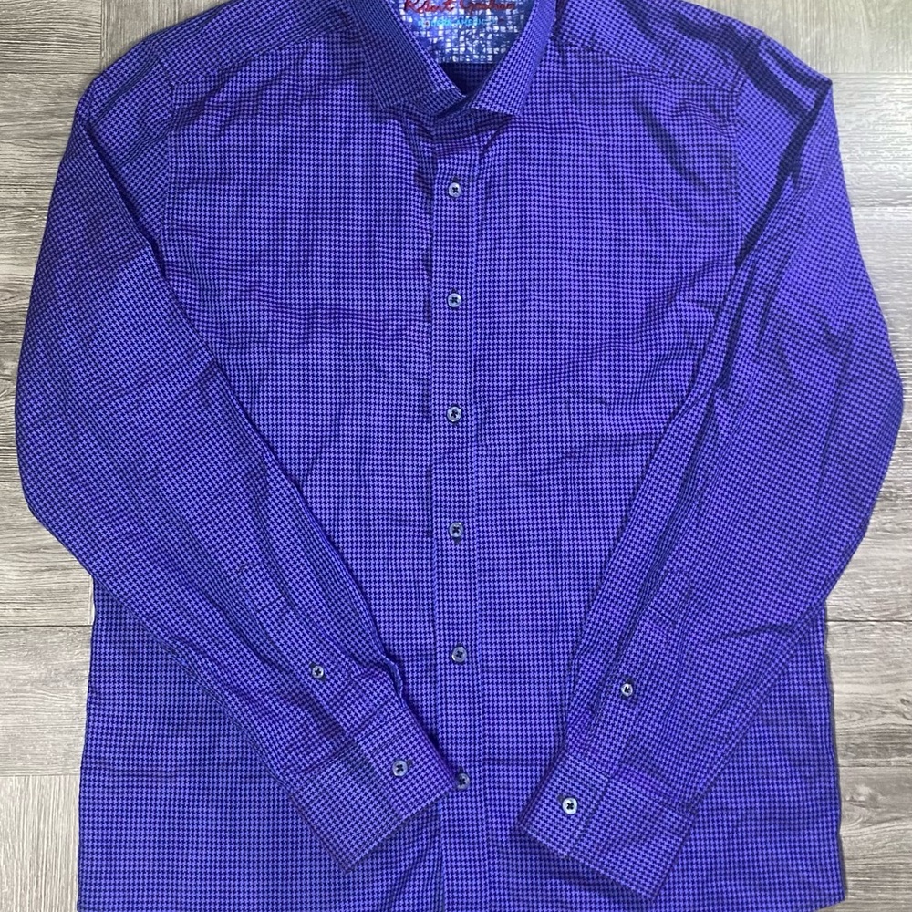 Robert Graham Barta Navy / Purple Tailored Fit Button Down Cotton Shirt - Large